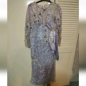 Elegant Lavender Floral Lace Dress Size 14 Beaded